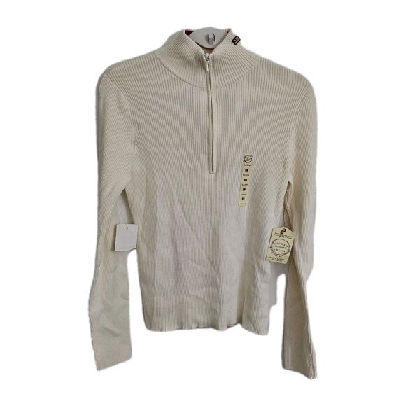 Ralph Lauren Sweater Women Large Cream Ribbed Half Zip Flag Hongkong Vintage NWT - Picture 1 of 10